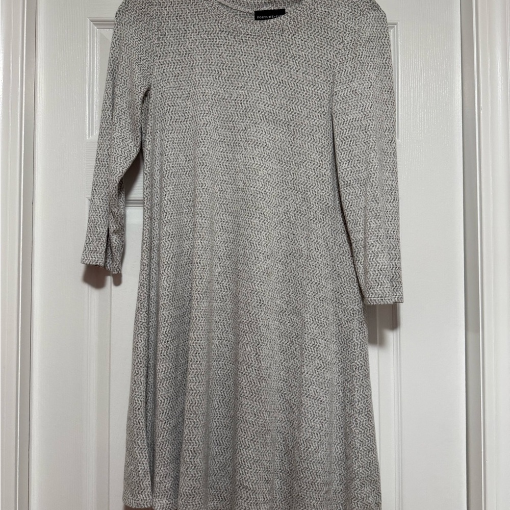 Gray A-Line 3/4 Sleeve Crew Neck Sweater Dress